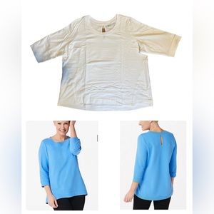 *French Terry 3/4-Sleeve Top w/ Rib Trim 3X ~ Denim & Co A351591 White